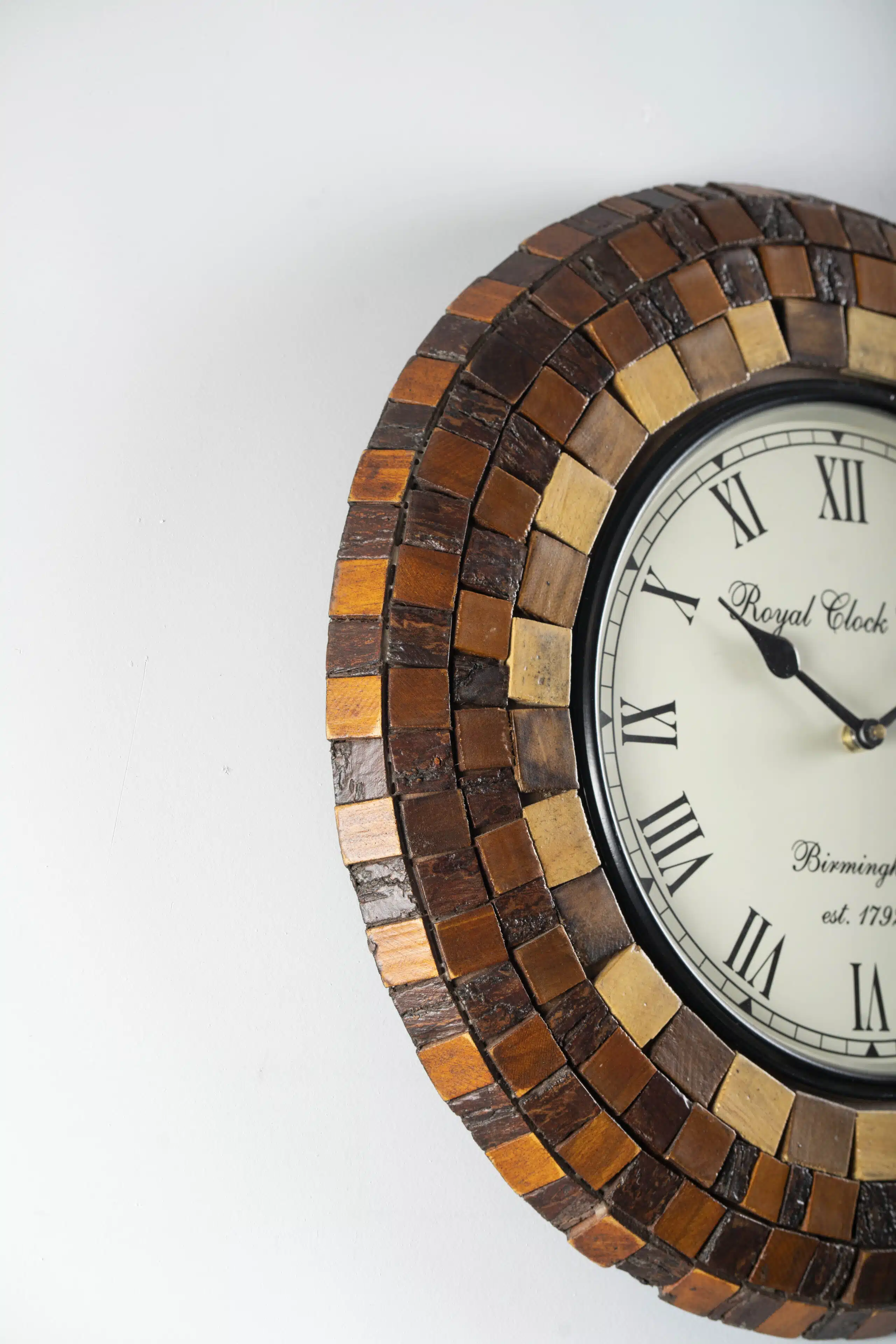 Vamika Heritage Wooden Wall Clock with Mosaic Wood Frame - Image 5
