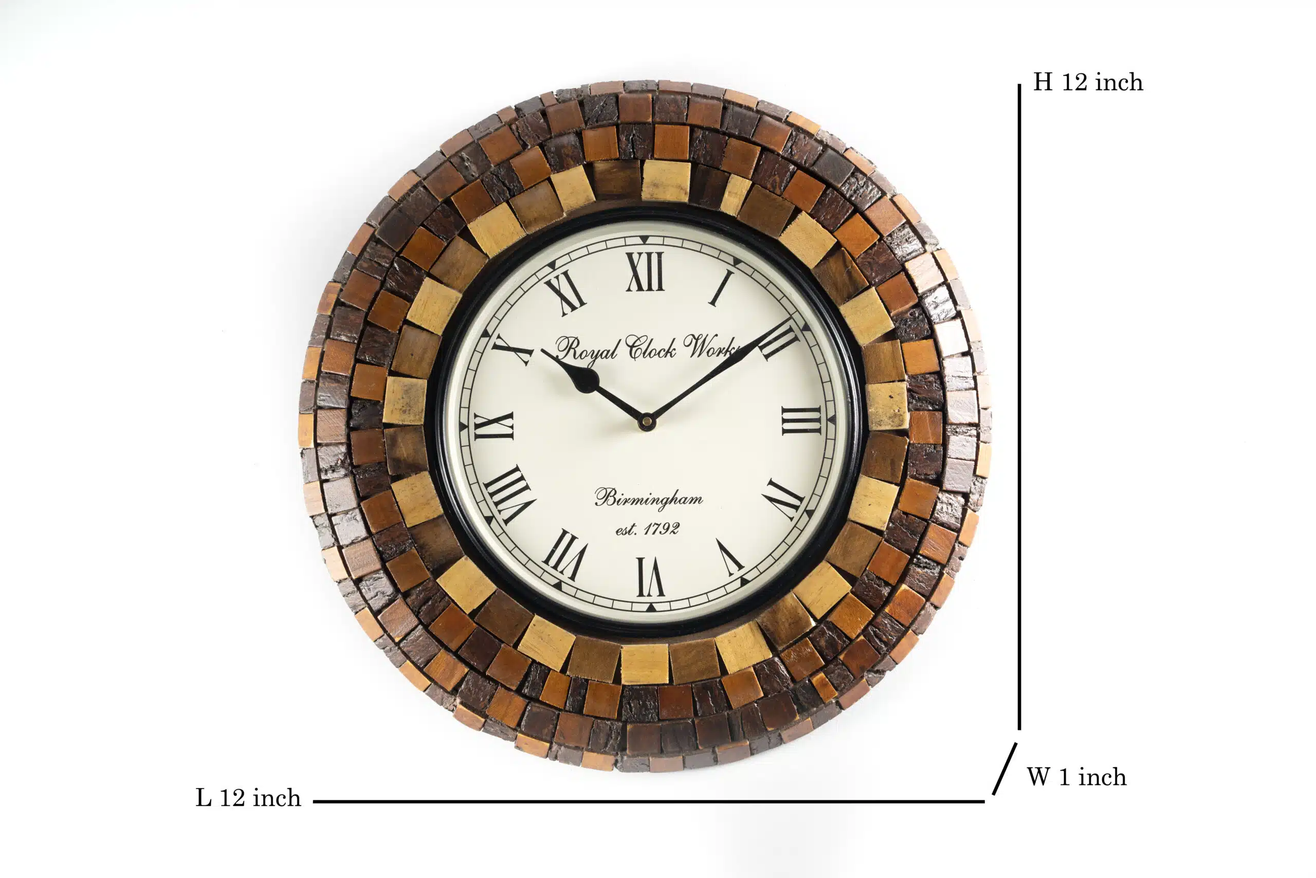 Vamika Heritage Wooden Wall Clock with Mosaic Wood Frame - Image 3