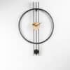 Skylar Modern Silent Wall Clock with black metal frame, walnut centre and pendulum design for living room decor