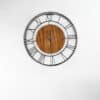 Ember Wooden and Metal Analog Wall Clock with open metal numeral ring and wood centre disc