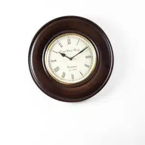 Ari Wooden Wall Clock with Roman Numeral Dial and Polished Wooden Frame