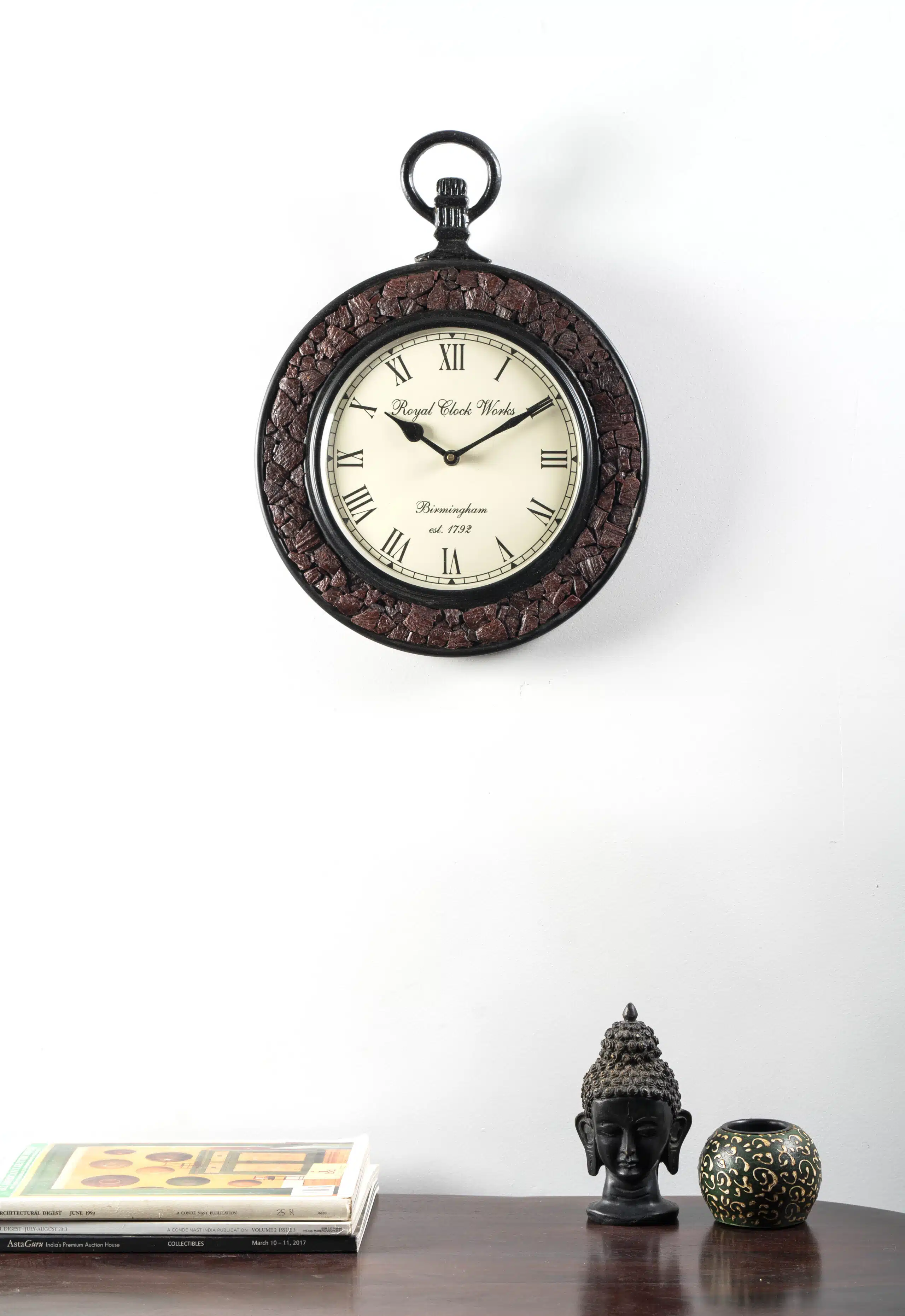 Nishith Heritage Wooden and Brass Wall Clock with Pocket Watch Design