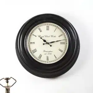Richa Wooden Wall Clock with Roman Numeral Dial and Black Polished Frame
