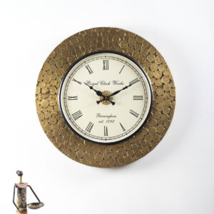 Ashvik Wooden Polished and Brass Metal Fit Wall Clock