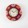 Royal Handpainted Wooden Wall Clock with crimson red frame and caparisoned Indian elephant artwork by Vedas Homes