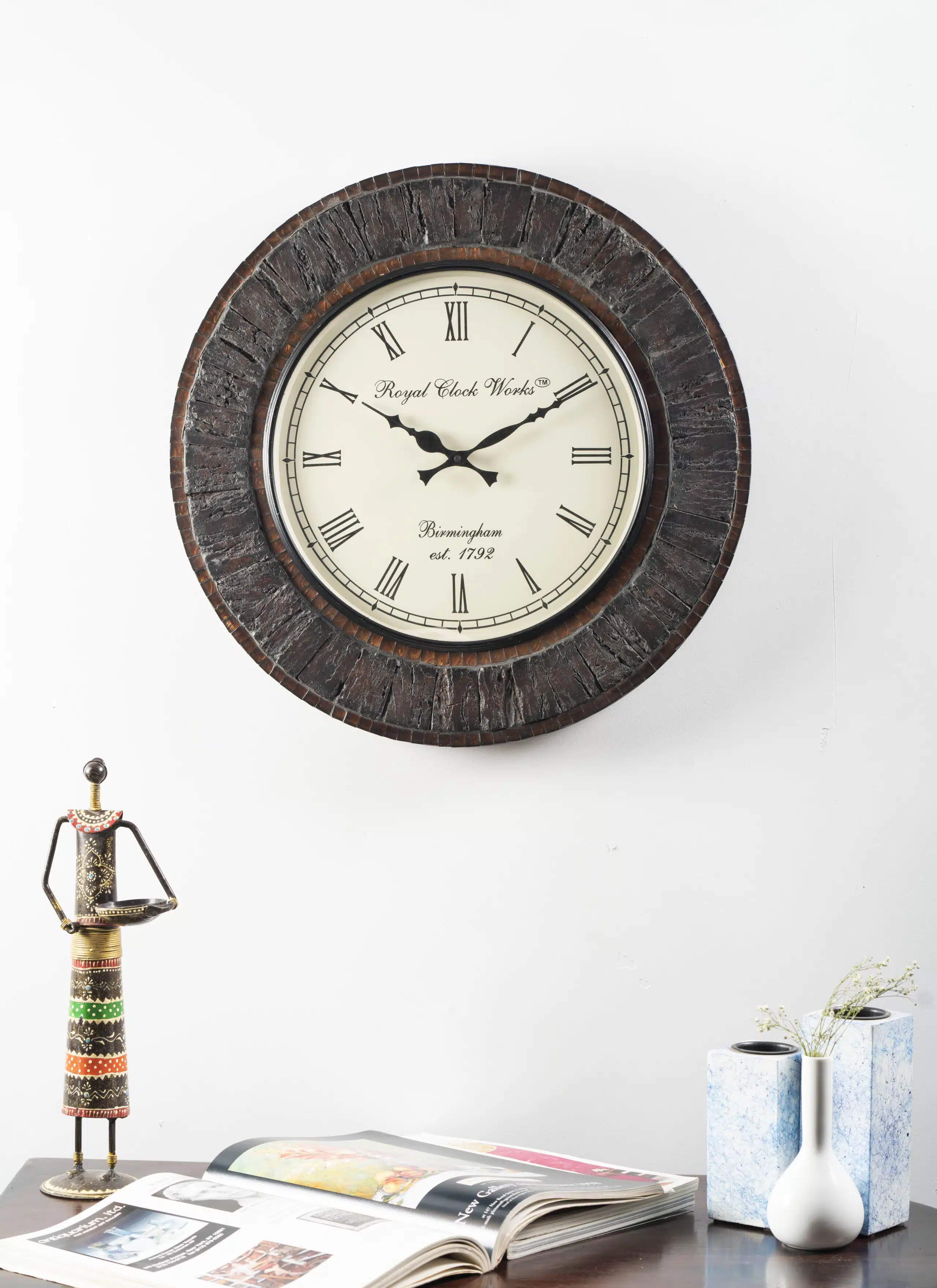 Ovi Heritage Wooden Wall Clock with Decorative Carved Border