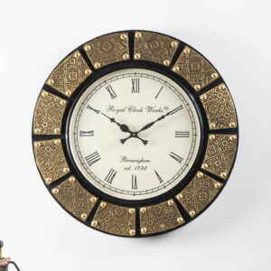Zian Wooden Polished and Brass Metal Fit Wall Clock
