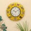Mason Handpainted Wooden Wall Clock with saffron yellow frame and Indian elephant folk-art motifs by Vedas Homes
