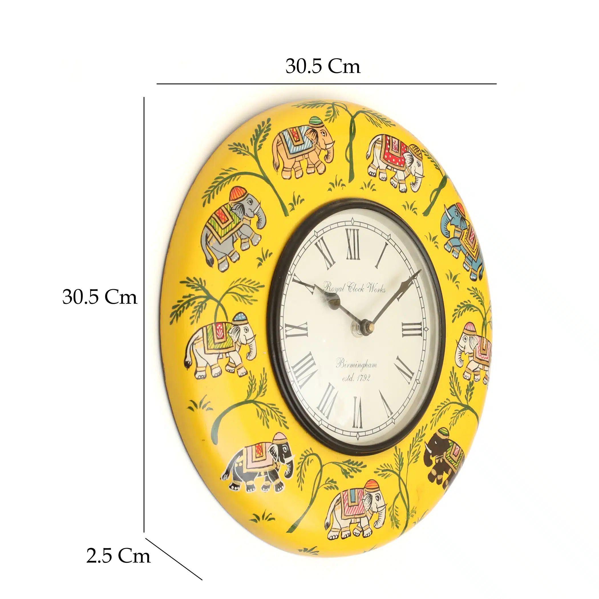 Mason Handpainted Wooden Wall Clock — Indian Elephant Folk Art Design - Image 3