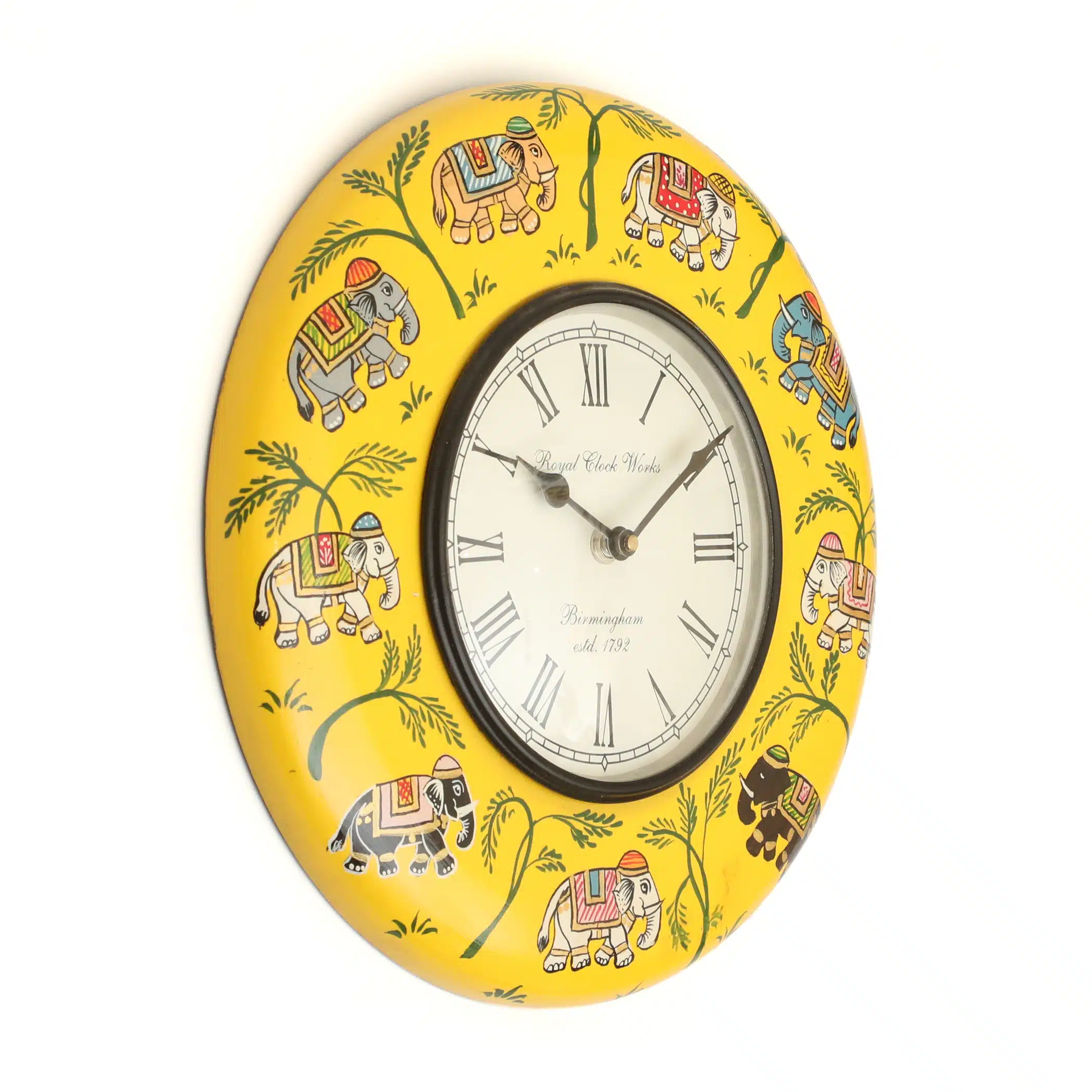Mason Handpainted Wooden Wall Clock — Indian Elephant Folk Art Design - Image 2