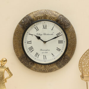 Zeya Heritage Wooden Polished and Brass Metal Fit Wall Clock