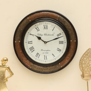 Bourbone Heritage Wooden Polished and Brass Metal Fit Wall Clock