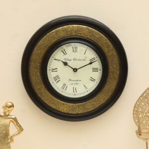 Navish Heritage Wooden Polished and Brass Metal Fit Wall Clock