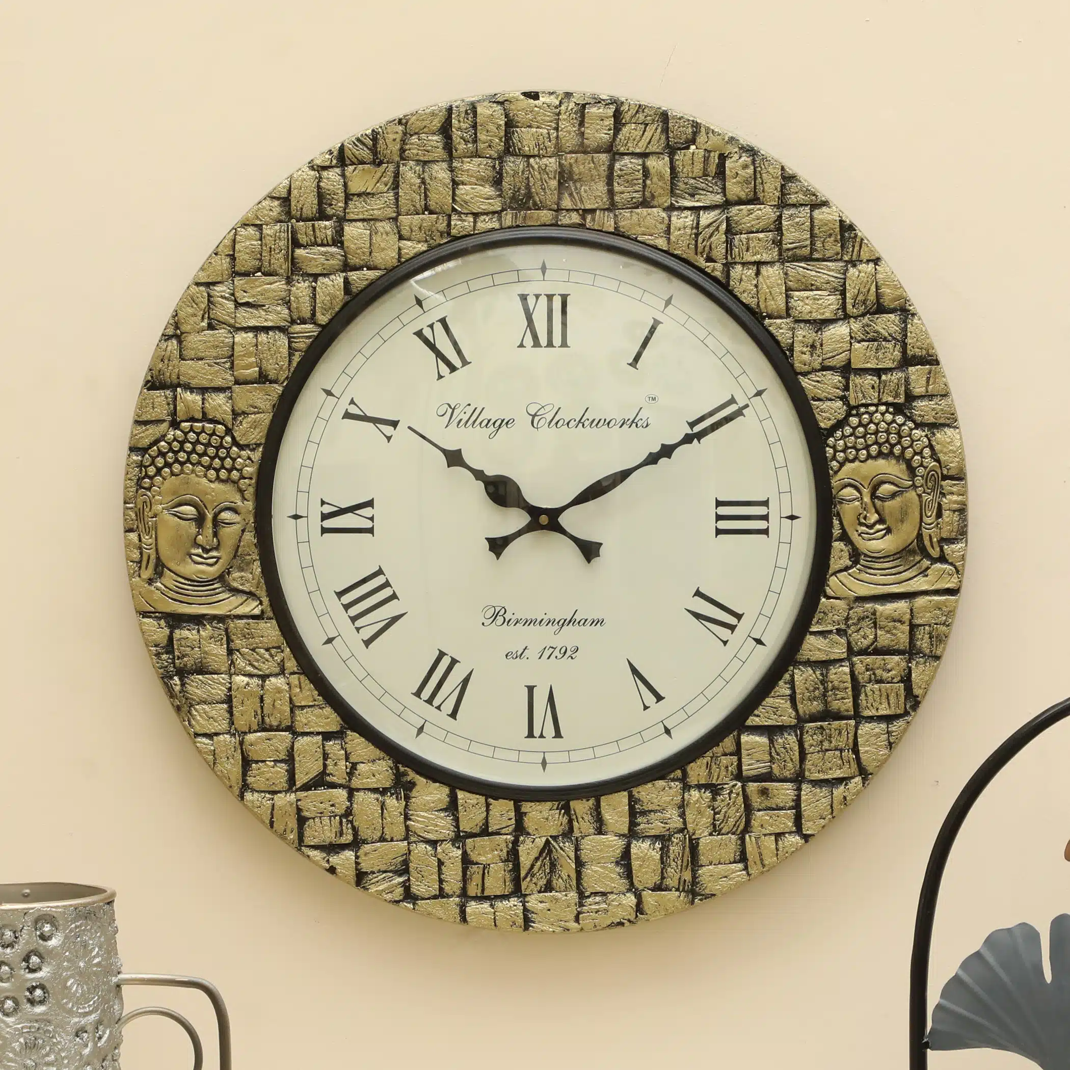 Paduma Buddha Heritage Wooden Wall Clock Big with Decorative Buddha Motif