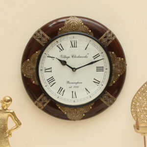 Duffy Heritage Wooden Polished and Brass Metal Fit Wall Clock