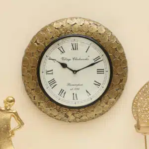 Rolling Coins Heritage Wooden Wall Clock Small with Decorative Coin Pattern Frame