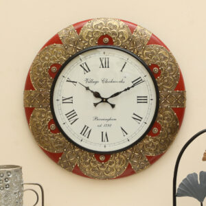 Loop Heritage Wooden Polished and Brass Metal Fit Wall Clock