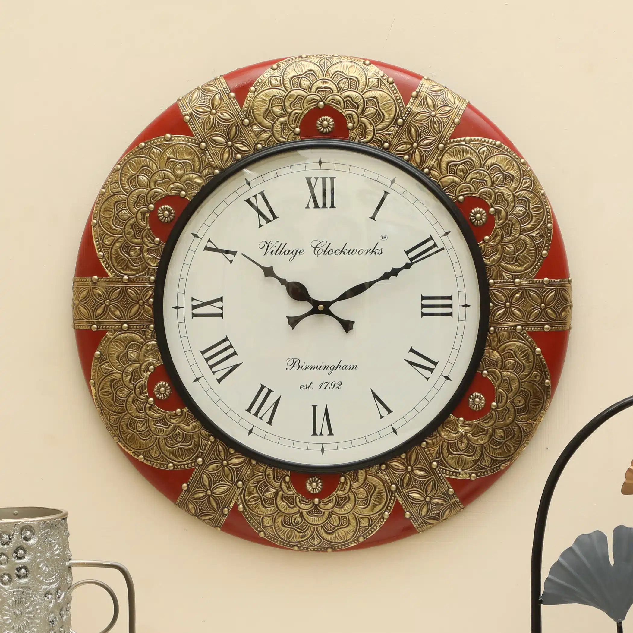 Loop Heritage Wooden and Brass Wall Clock with Decorative Brass Detailing