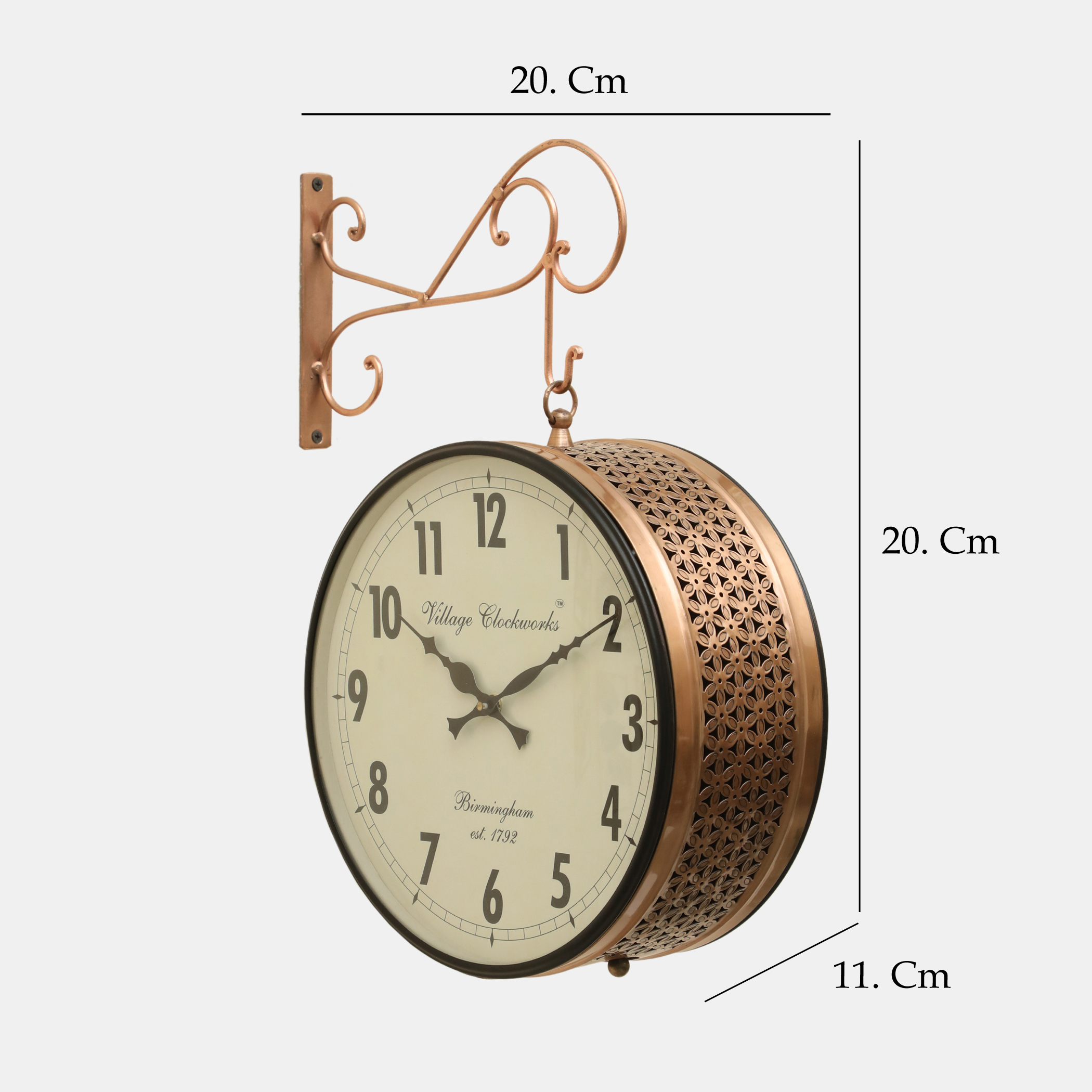 Anvi Metal Vintage Double Sided Analog Station Wall Clock (Copper) - Image 2