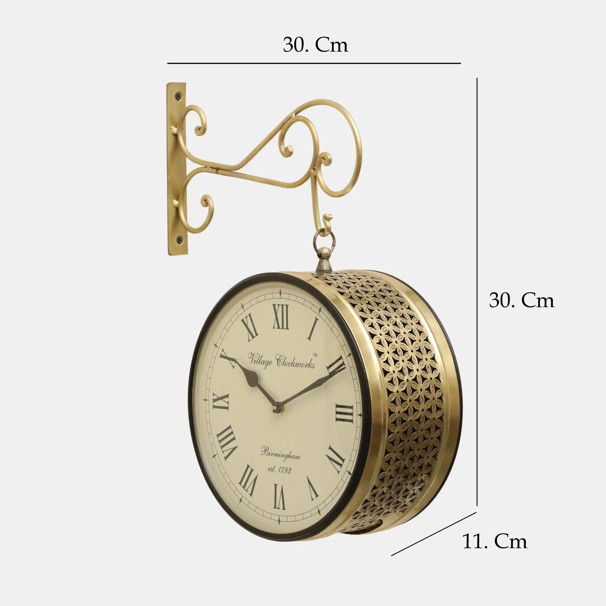 Anvi Metal Vintage Double Sided Analog Station Wall Clock (Gold) - Image 2