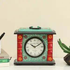 AKI Handpainted Wooden Silent Non Ticking Table Clock