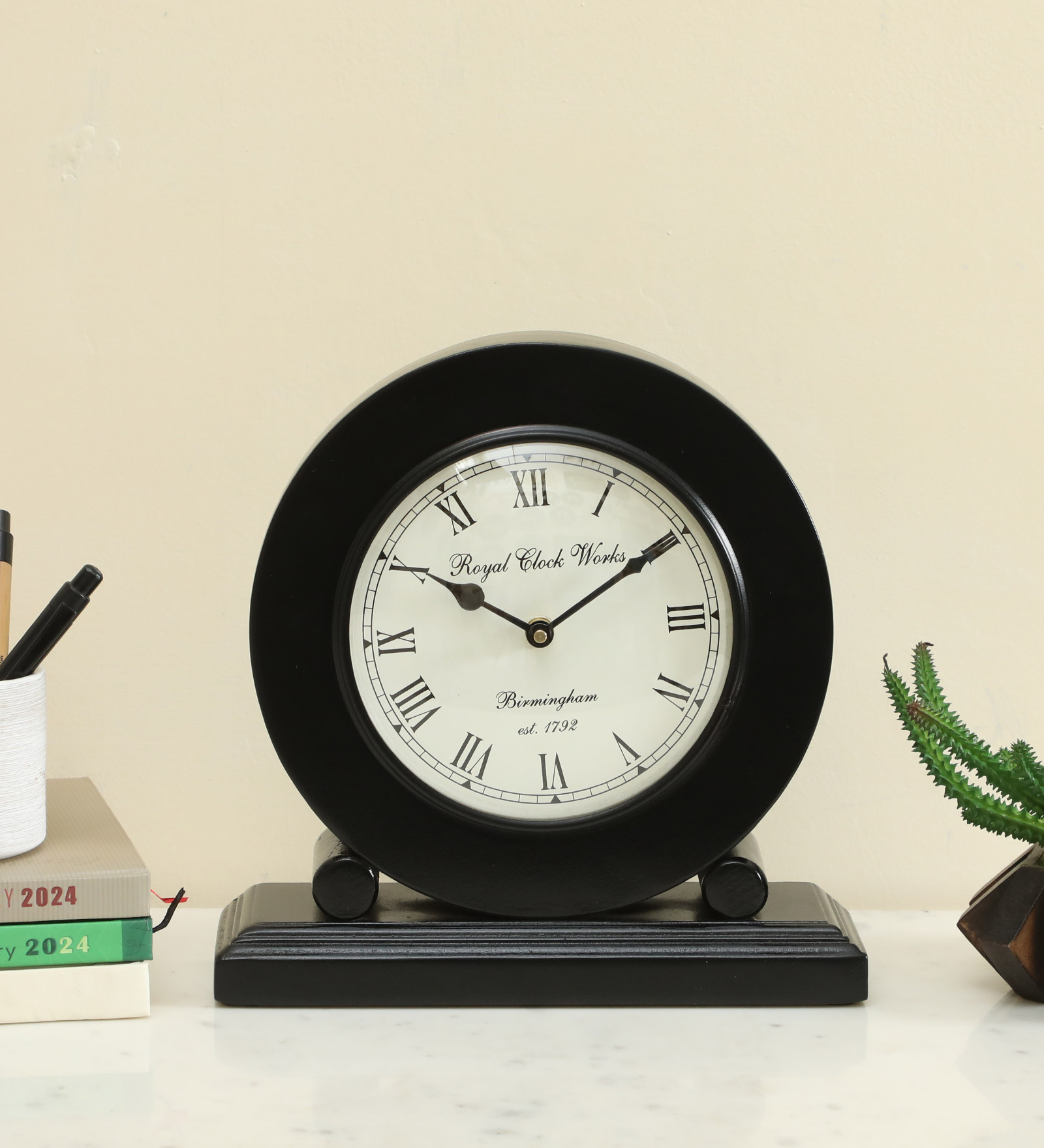 Arhaan Wooden Silent Non Ticking Table Clock