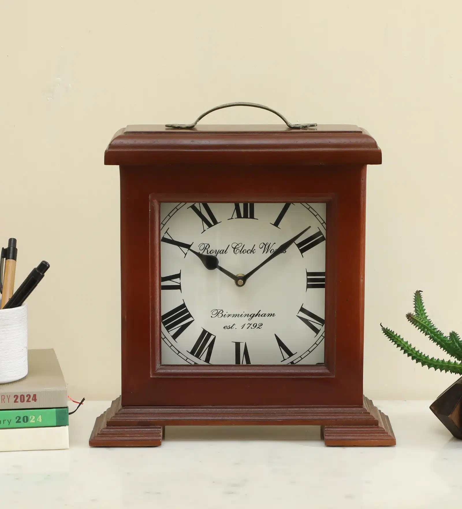 Yug Wooden Silent Non Ticking Table Clock
