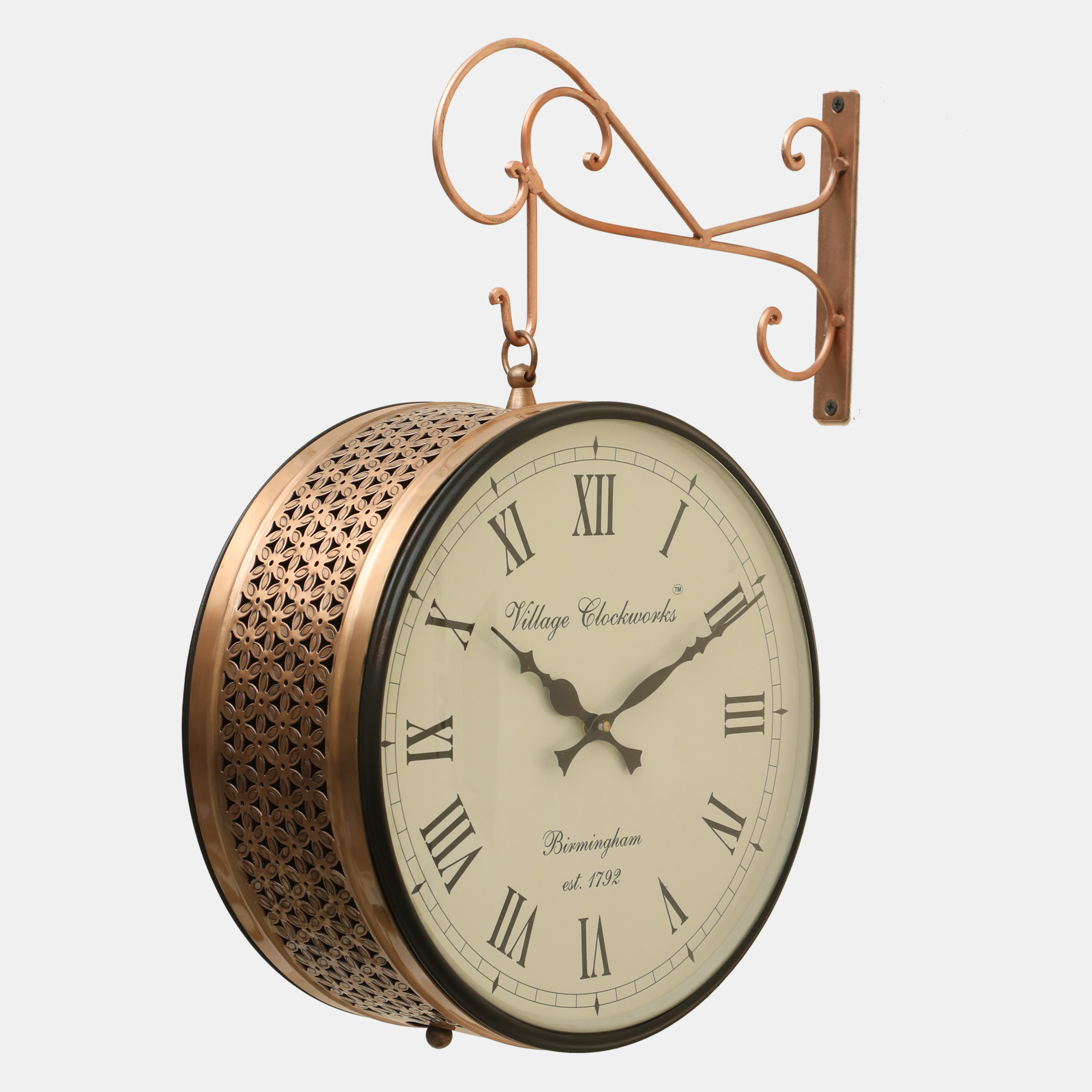 Anvi Metal Vintage Double Sided Analog Station Wall Clock (Copper) - Image 3