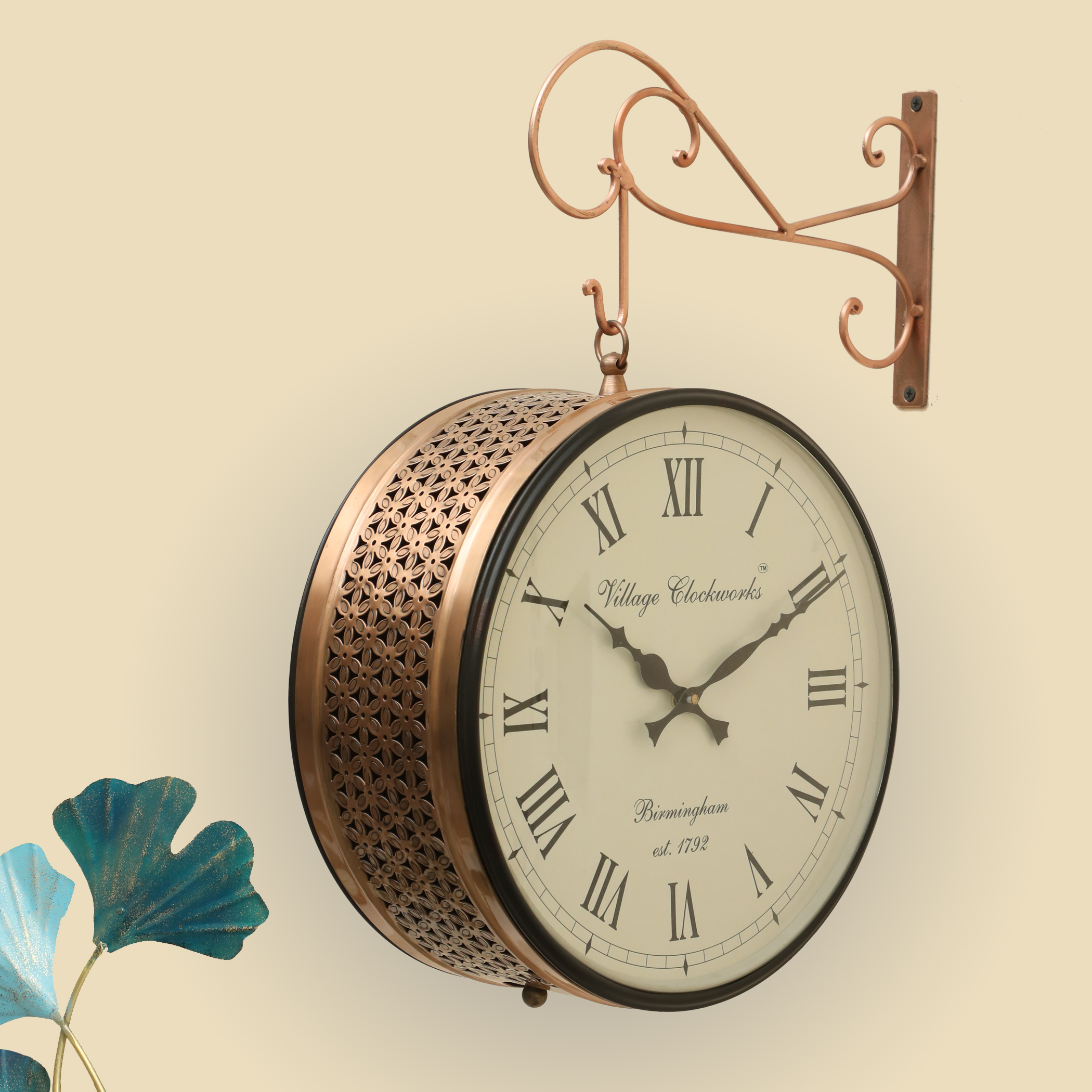 Anvi Metal Vintage Double Sided Analog Station Wall Clock (Copper)