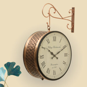 Anvi Metal Vintage Double Sided Analog Station Wall Clock (Copper)