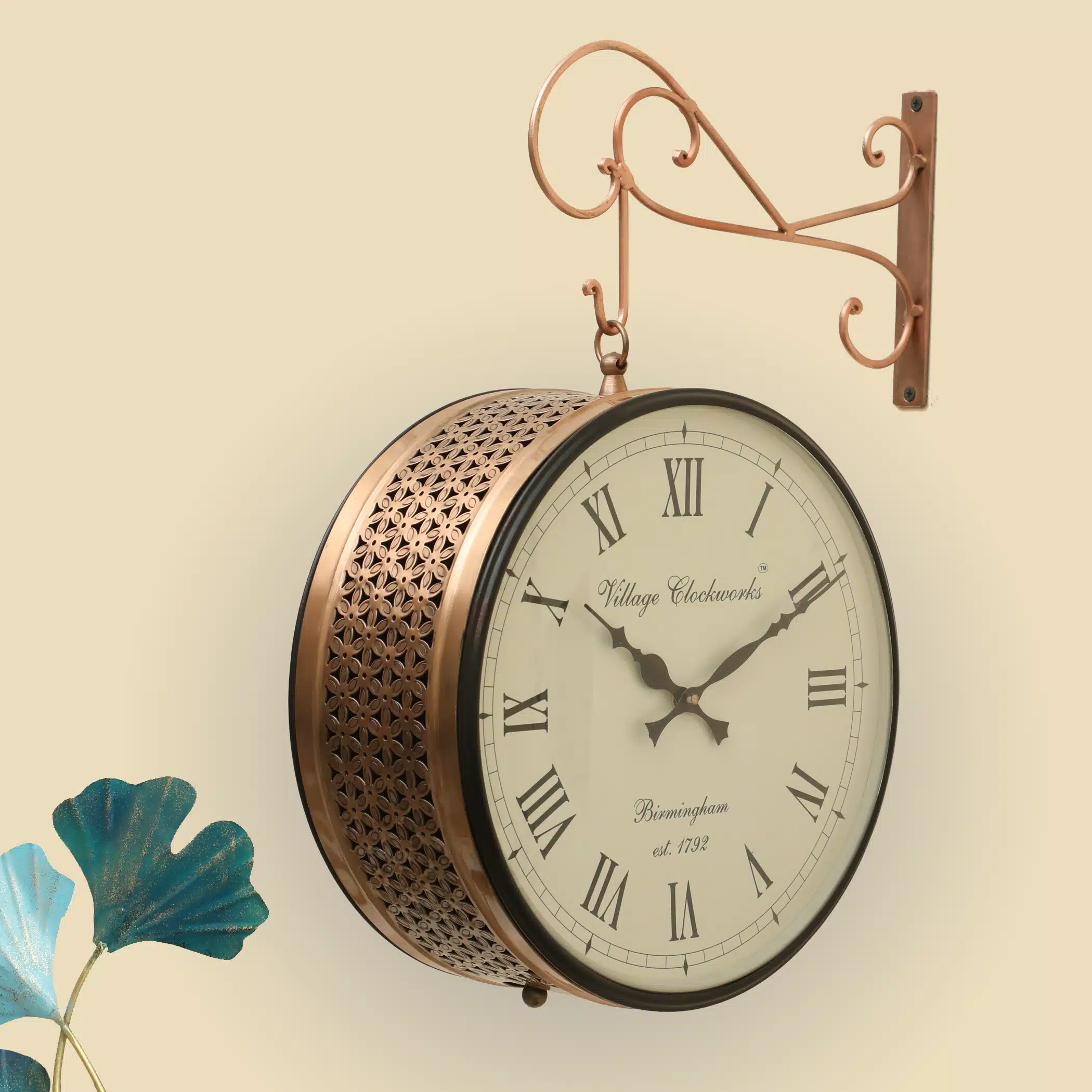 Anvi Metal Vintage Double Sided Analog Station Wall Clock (Copper)