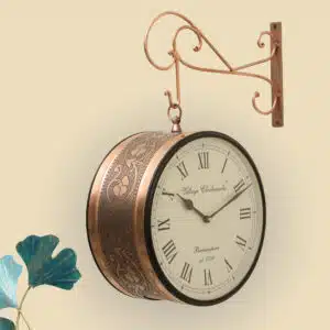 Rutvi Metal Vintage Double Sided Analog Station Wall Clock (Copper)