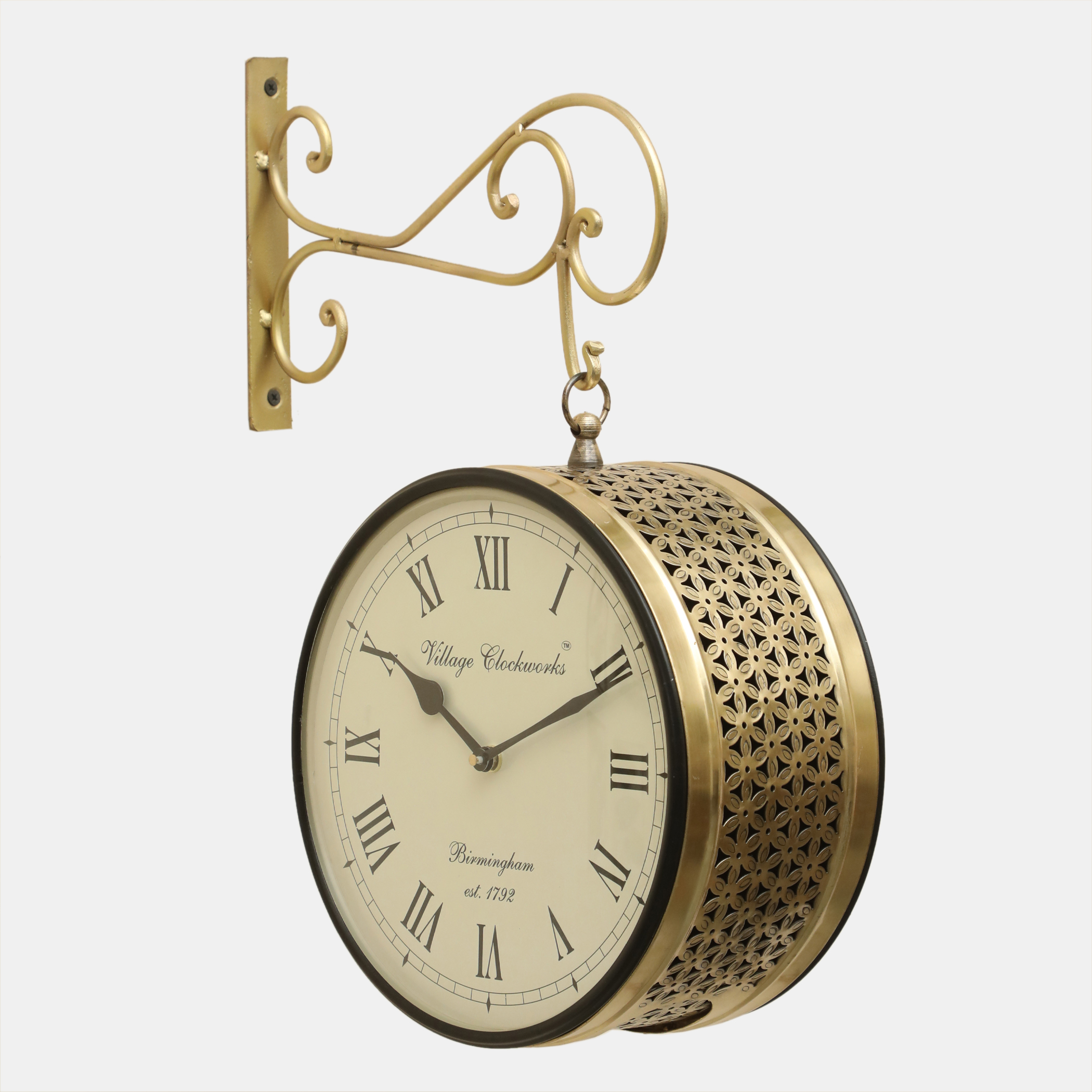 Anvi Metal Vintage Double Sided Analog Station Wall Clock (Gold) - Image 4