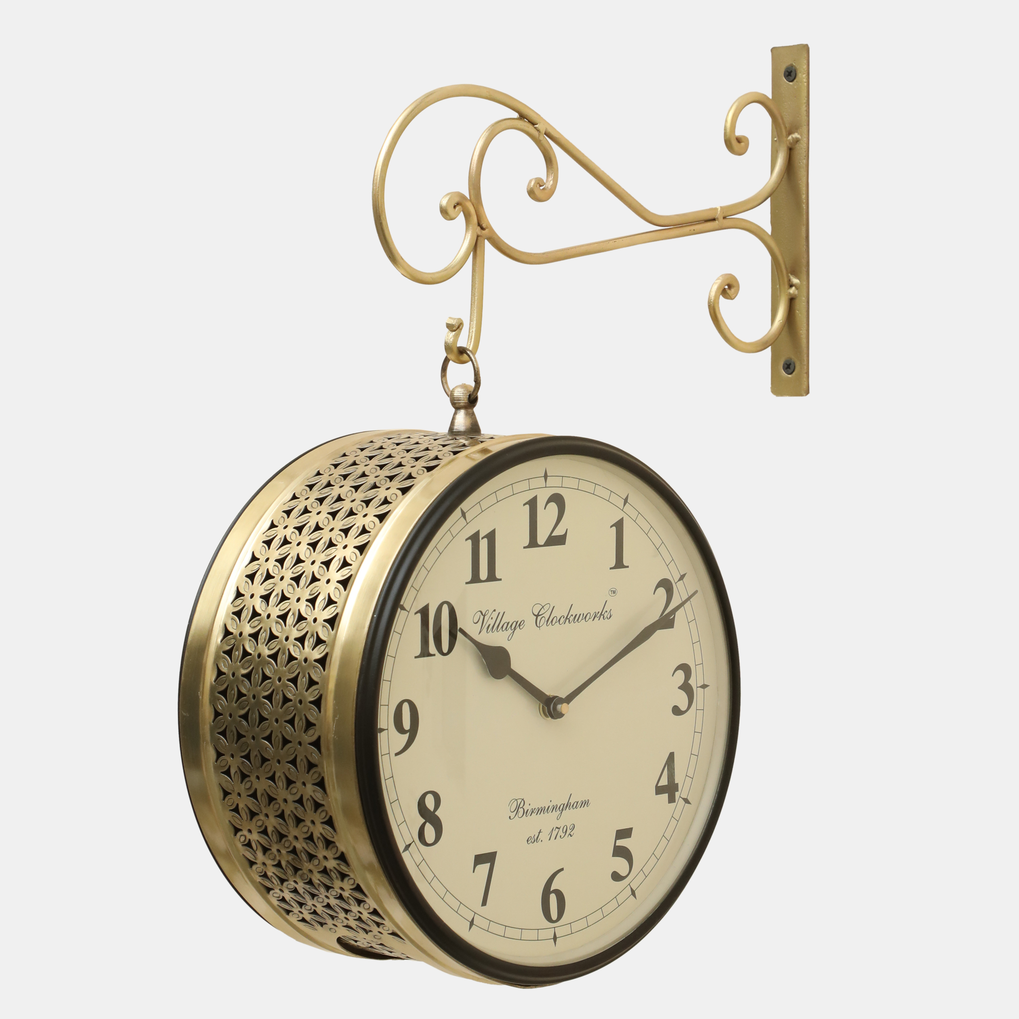Anvi Metal Vintage Double Sided Analog Station Wall Clock (Gold) - Image 3