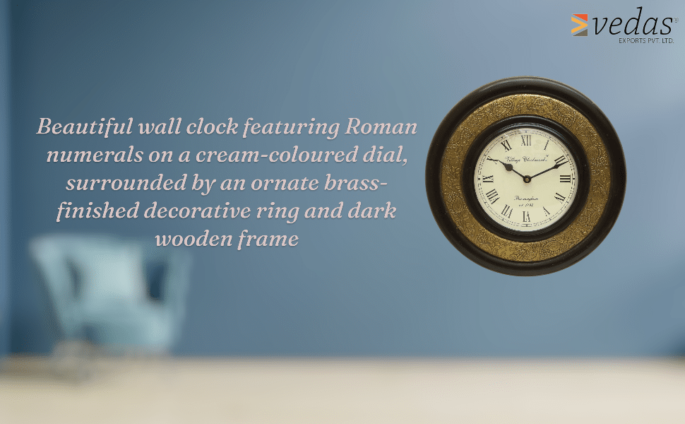 Navish heritage brass wall clock with Roman numeral dial for traditional living room decor