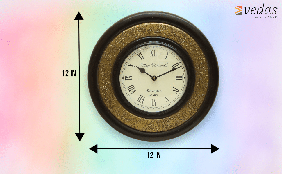 Decorative wooden wall clock with brass accents and heritage craftsmanship
