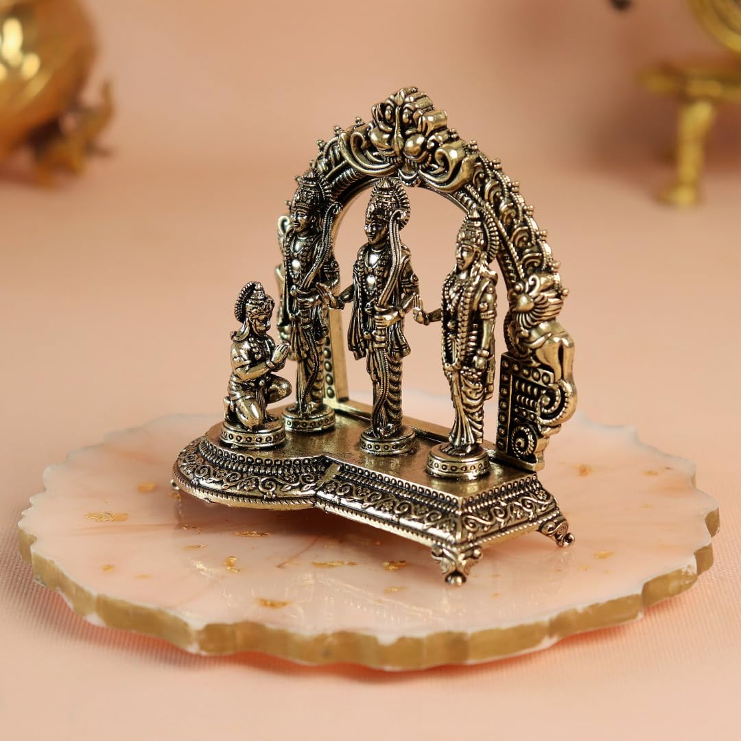 Brass Ram Darbar Idol Lord Ram, Sita, Lakshman & Hanuman Murti Home Decor - Image 2