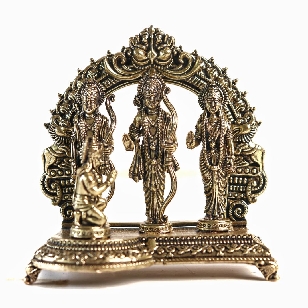 Brass Ram Darbar Idol Lord Ram, Sita, Lakshman & Hanuman Murti Home Decor - Image 3