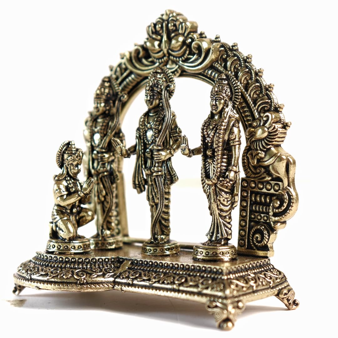 Brass Ram Darbar Idol Lord Ram, Sita, Lakshman & Hanuman Murti Home Decor - Image 4