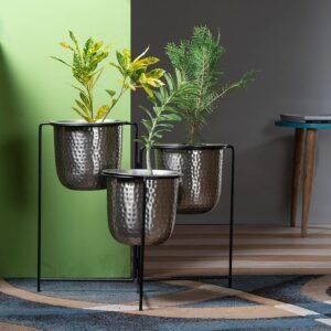 Metal Krisha Three in One Silver & Black Planter