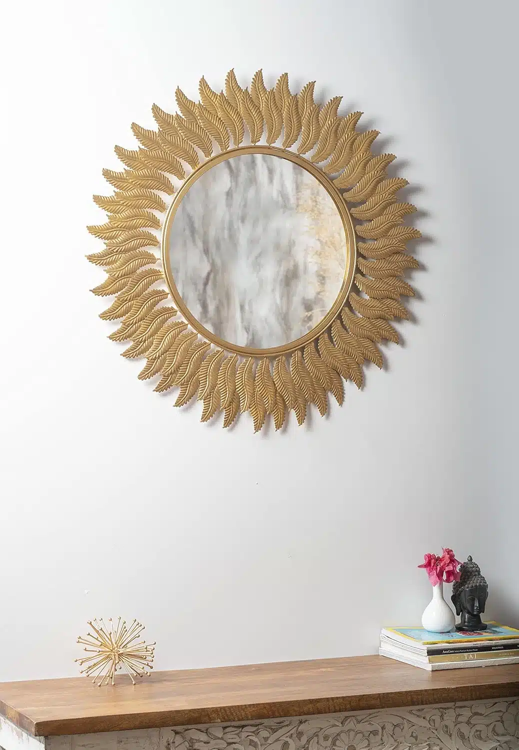 Gold Zeta Round Wall Mirror Modern Design Metal Frame - Image 6