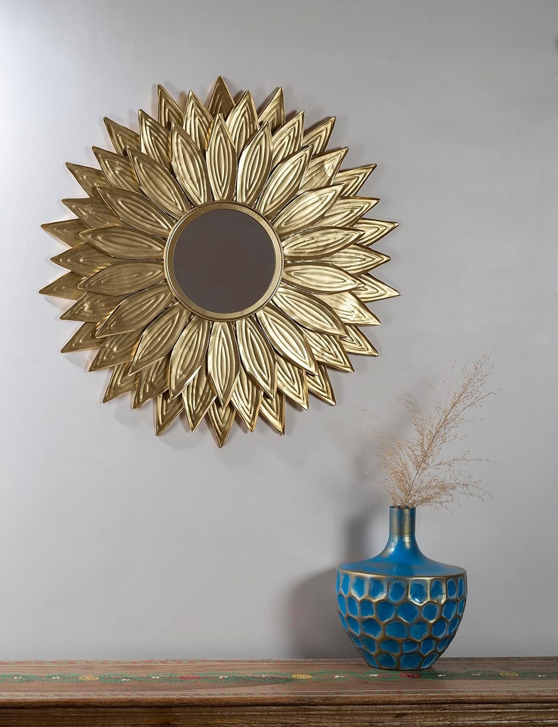 Gold Anise Round Wall Mirror Modern Design Metal Frame