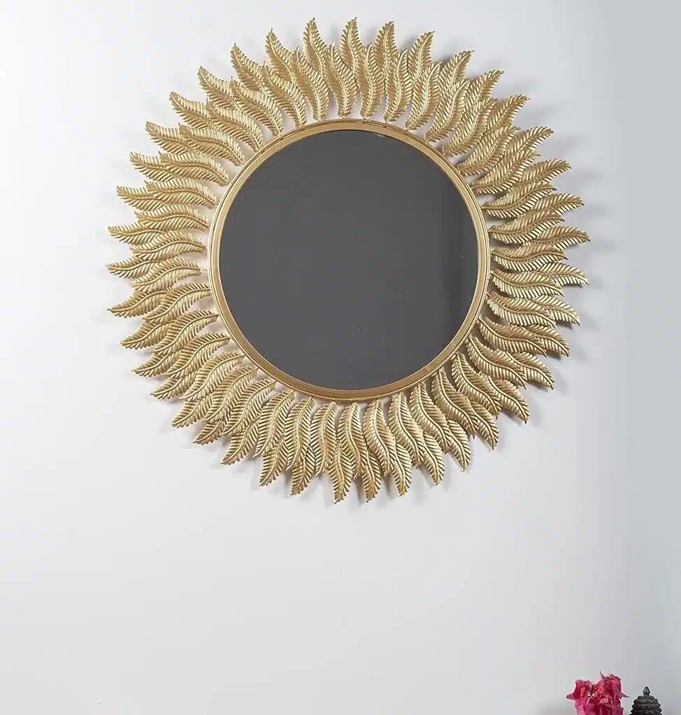 Gold Zeta Round Wall Mirror Modern Design Metal Frame