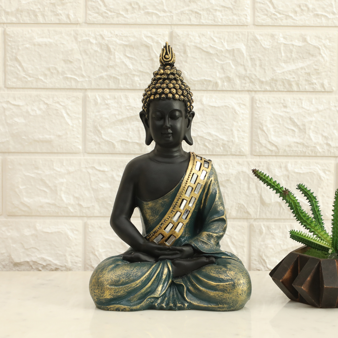 Polyresin Noble Buddha God Idol Showpiece Figurine Table Decor (Gold)