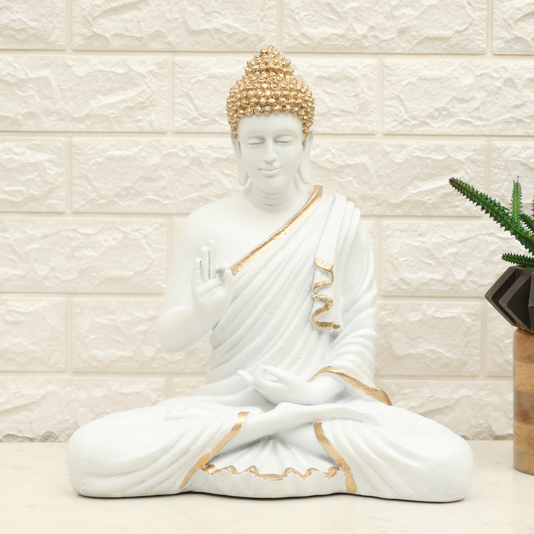 Polyresin Ory Buddha God Idol Showpiece Figurine Table Decor (White)