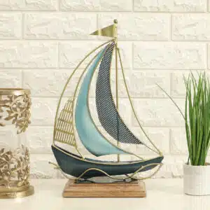 Vedas Exports Metal & Wood Boat Ship Showpiece for Home Decor – Table Decor Item for Living Room, Office Desk, Bedroom – Decorative Ship Model Gift Item (12 x 17 Inch)