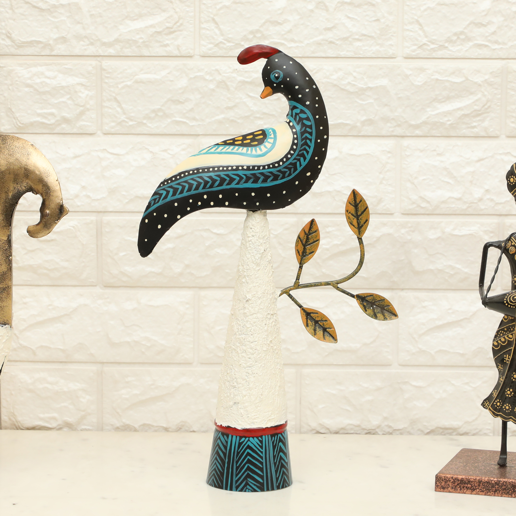 Handpainted Metal & Ceramic Aster Bird Table Decor Showpiece