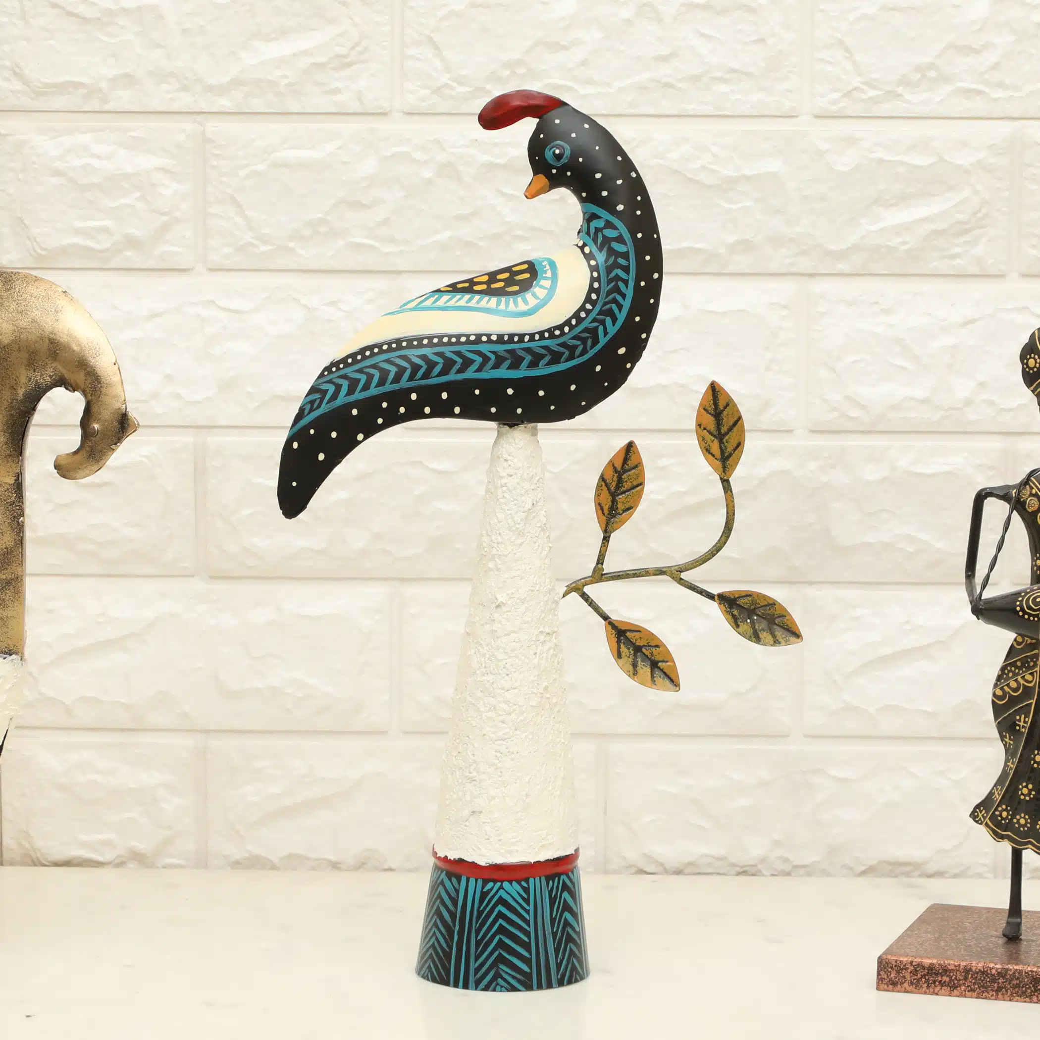 Handpainted Metal & Ceramic Aster Bird Table Decor Showpiece