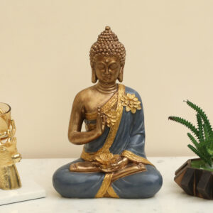 Polyresin Revata Flower Blessing Buddha God Idol Showpiece Figurine Table Decor (Blue)