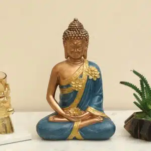 Meditating Buddha Idol - Revata Flower Blue Polyresin Statue